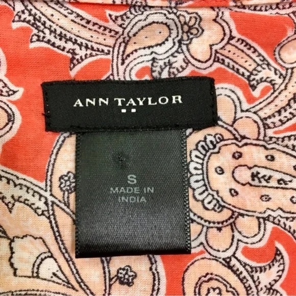 Ann Taylor | Coral Paisley Button Down Roll Tab Shirt, Small - Picture 6 of 7